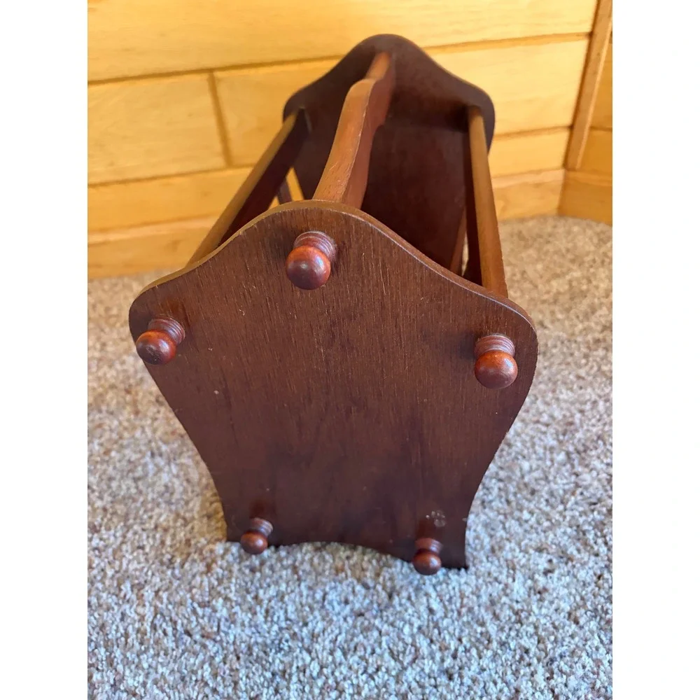 Powell Vintage Wood Magazine Rack Floor Holder Dark Brown Mid Century Style